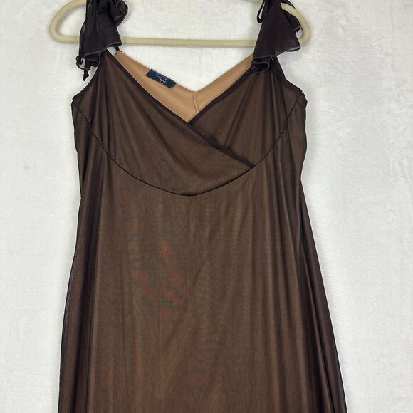 Vintage Y2k Mesh Overlay Midi Dress Size Medium Whimsigoth Gunge Fairy Hi Low - Picture 3 of 7